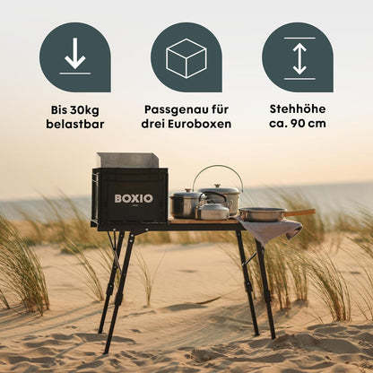 BOXIO - Tafel: inklapbare campingtafel 88 x 40 cm, weerbestendig, stabiel en opvouwbaar, in hoogte verstelbare outdoor tafel voor camping, tuin, balkon en camper accessoires, kleine tafel incl. tas