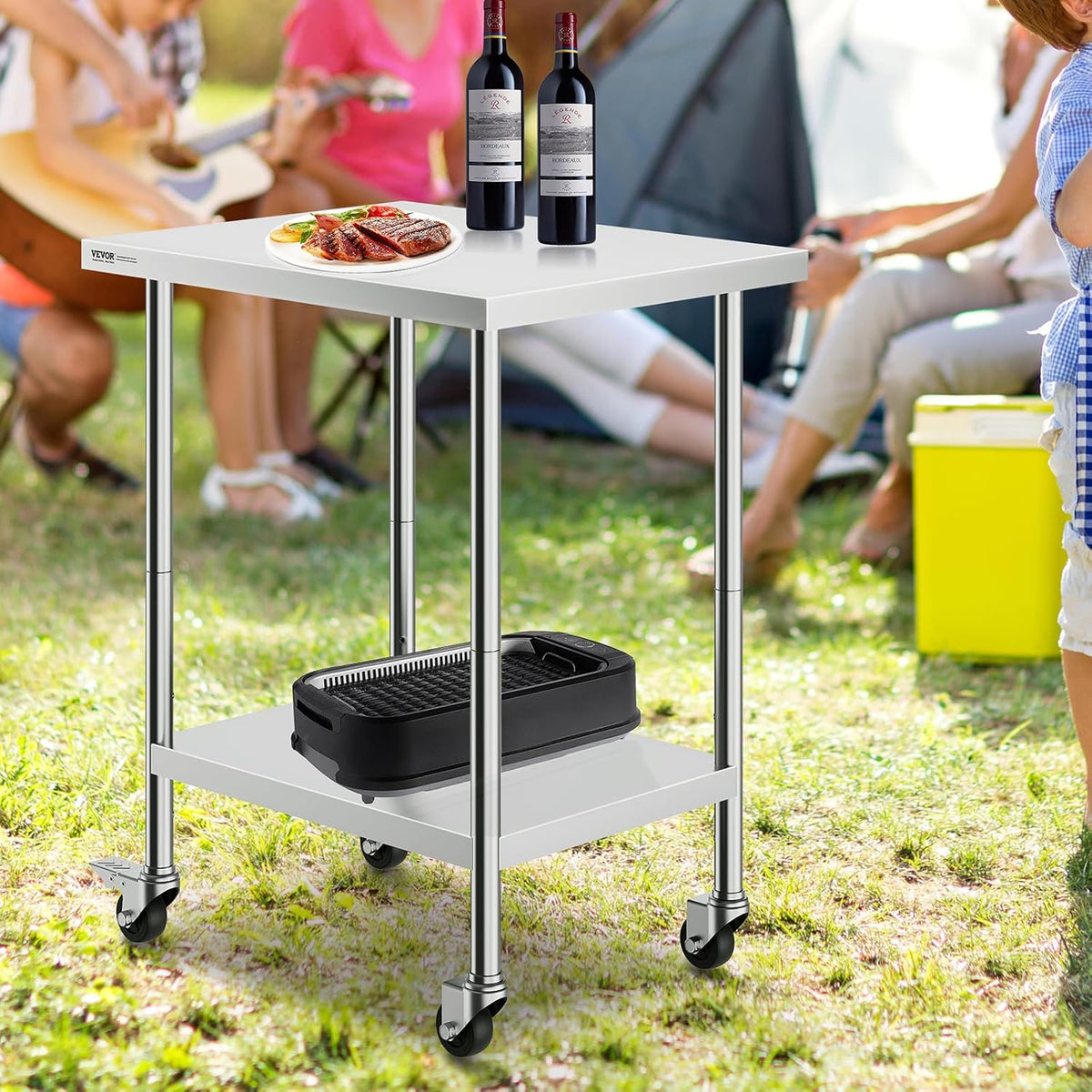 Werktafel – Rvs Werktafel – Rvs Tafel – Prep Tafel – Snijtafel – Met 4 Wielen – 3 Verstelbare Hoogteniveaus – SUS201 Roestvrij Staal
