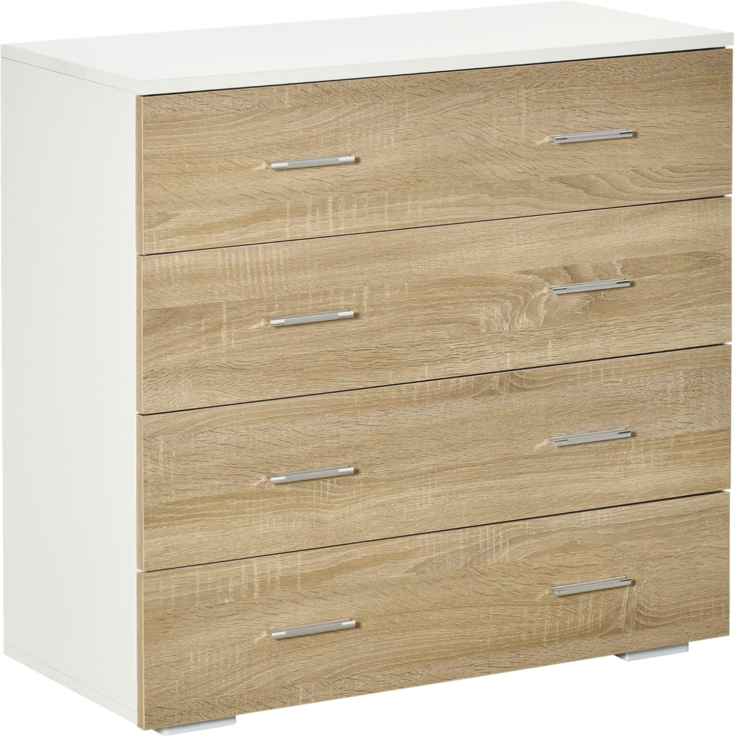 HOMCOM Chest of Drawers with 4 Drawers Bathroom Cabinet Chest of Drawers for Bedroom Living Room Oak White 76 x 35 x 72 cm - QUORE