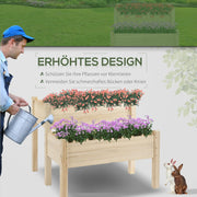 Outsunny verhoogd bed, 2 verdiepingen, koud frame, kruidenbed, plantenbak met 8 afvoergaten, massief hout, naturel, 86 x 85 x 72 cm