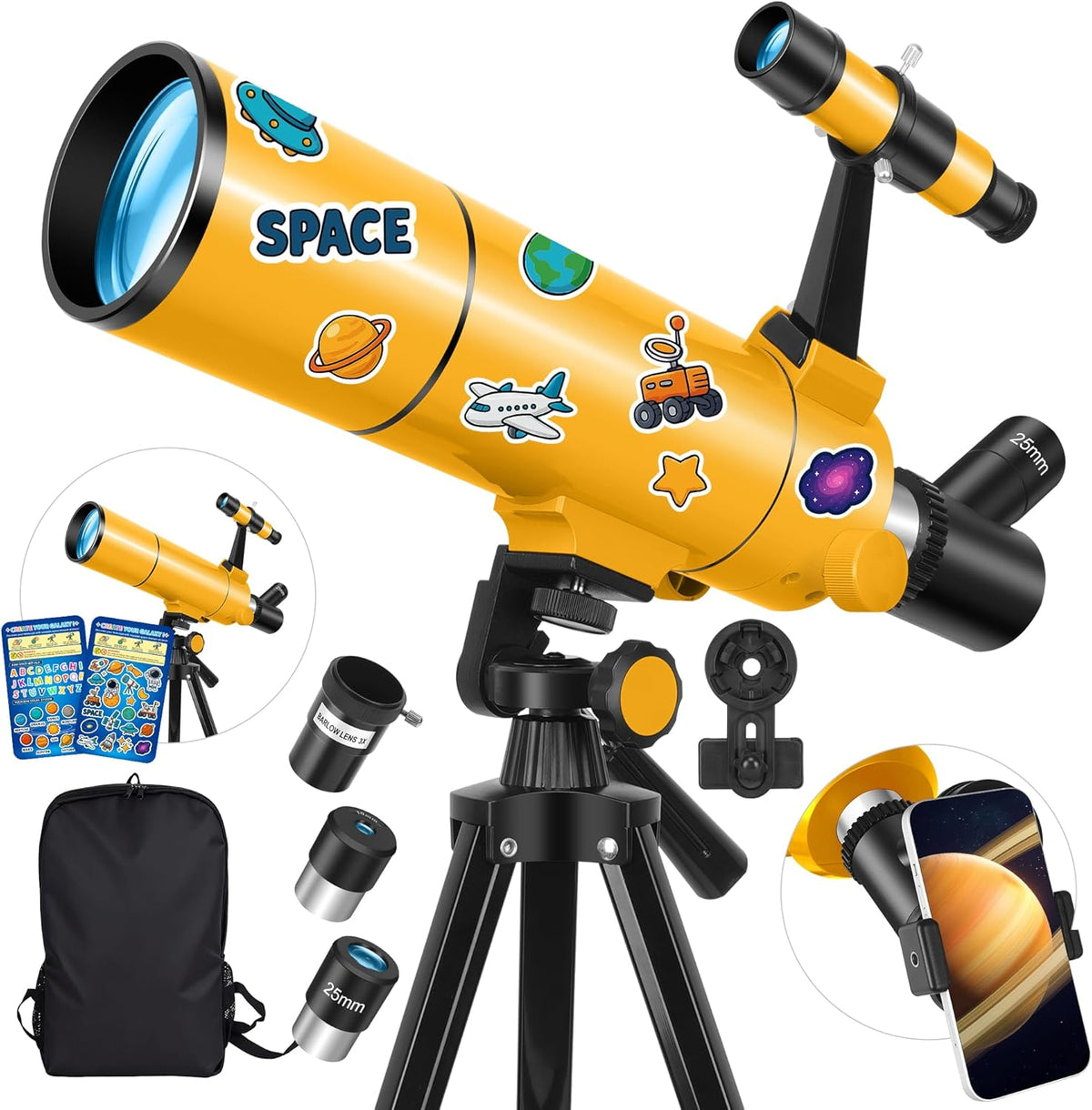 Telescopische astronomie professional voor volwassenen en kinderen, 80 mm opening 500 mm astronomische refractor telescoop voor beginners, draagbare reisscoop met statief, mobiele