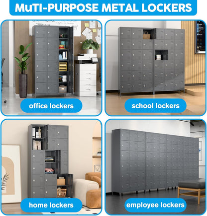 18-Pocket Metal Locker, Metal Wardrobe with Ventilation Slots for Workers, Sports Hall, School, Office (Dark Grey) - QUORE