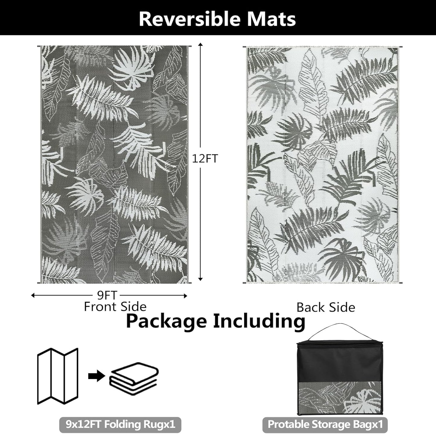Buiten Vloerkleed - Buitenkleden - Buitentapijt - Opvouwbaar - UV-bestendig - Waterdicht - Buitenmatten - voor Buiten - Balkon - Strand - Picknick -Terras - Rechthoekig - 270 x 365 cm - Grijs