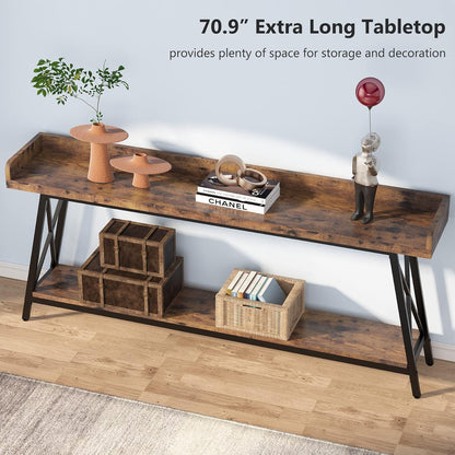 Tribesigns Console Table Rear Sofa Extra Long 180 cm Industrial Style for Living Room Narrow Entrance Long Table Brown