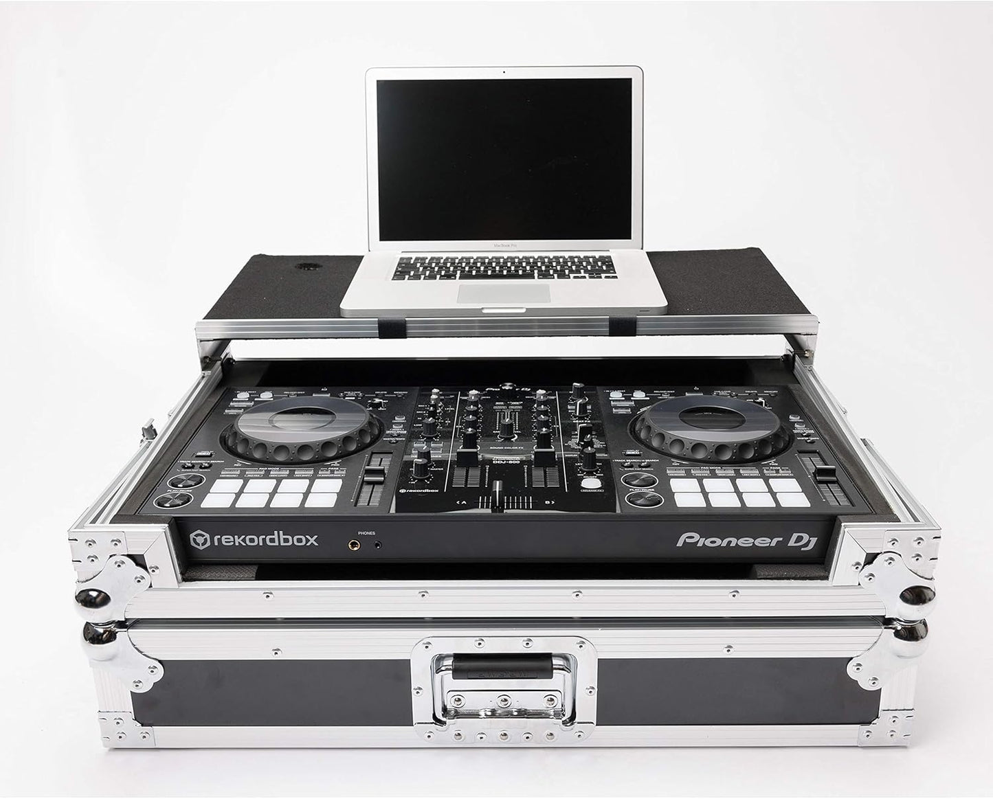DJ Controllercase Zwart – Flightcase – Controllerkoffer – Transportcase – Werkstation – 9 mm Vinylgelamineerd Multiplex – Afneembaar Schuivend Laptopplatform