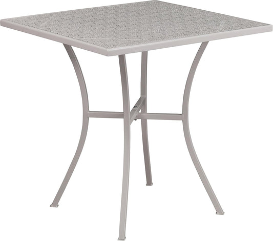 Flash Furniture Oia Commerciële Rang Outdoor Stalen Patio Tafel, Metaal, Lichtgrijs, 28' Vierkant