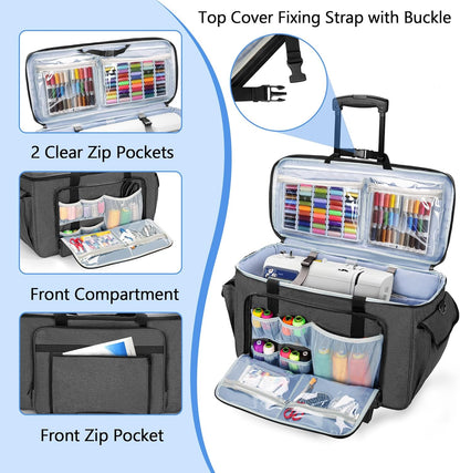 CURMIO Borduur- en Naaimachine Draagtas met Wielen, Rolbare Borduurmachine Tote Bag met Ondersteunende Bodemplaat voor Borduurmachine en Naaibenodigdheden, Grijs