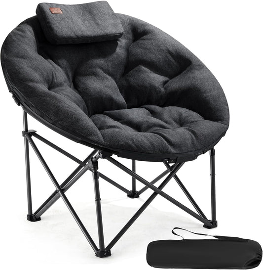 EVER ADVANCED Luxe Moonchair XXL campingstoel, opvouwbaar, 150 kg belastbaar, rond, klapstoel, dik gevoerd, extra breed, voor outdoor, camping, tuin, balkon, indoor, zwart