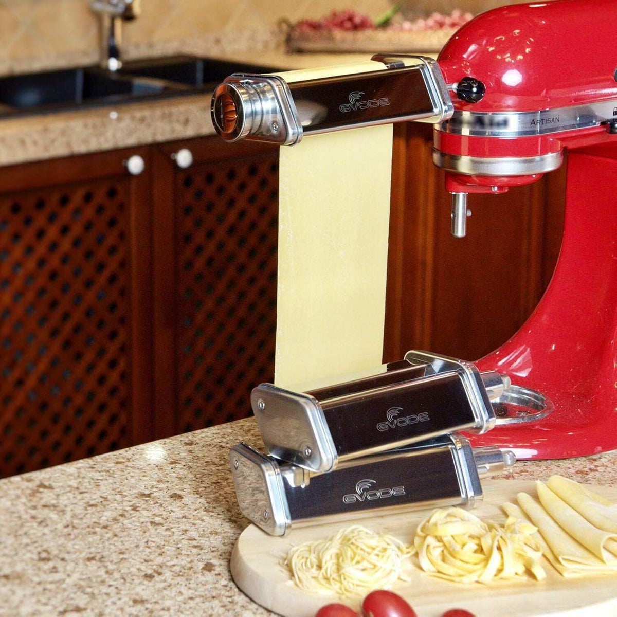 Pasta Attachment voor KitchenAid Stand Mixer Inbegrepen Pasta Sheet Roller, Spaghetti Cutter en Fettuccine Cutter Pasta Maker RVS Accessoires 3 Stks door Gvode