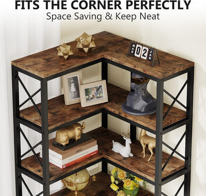 Tribesigns Corner Bookcase, Tall Bookshelf, Industrial Large Corner Shelf, Floor Standing Corner Shelf, Metal Frame Storage Rack for Living Room, Home, Office (7 Shelves)
