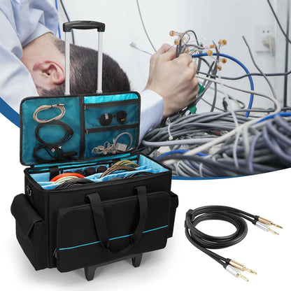 Rolling DJ Kabeltas – DJ Tas – Kabel Organizer – Gig Bag – Muziek Tas – Ruime Opbergruimte – Verwijderbare Trolley & Divider
