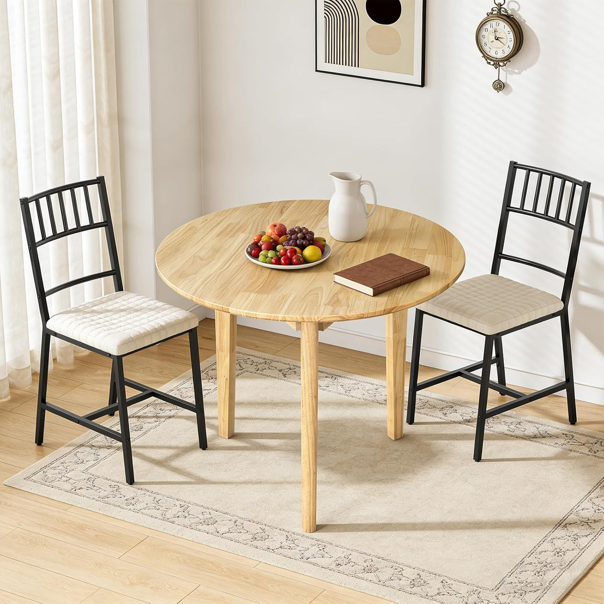 QLLY Ronde Eettafel Massief Houten Eettafel, Keukentafel Houten Tafel, Platte Poten (Natuurlijk, 80cm / 31.49")
