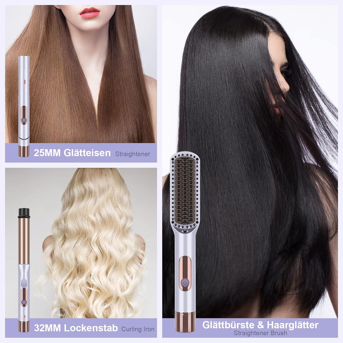 3-In-1 Stylingset – Stijltang – Krultang – Stijlborstel – Haarstyling Set – 25 Mm Stijltang En 32 Mm Krultang – Snelle Opwarming Binnen 30 Seconden En Ionentechnologie