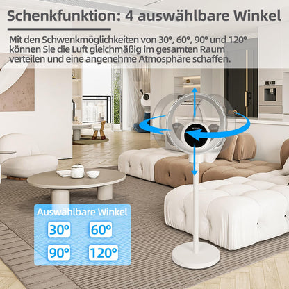 Be Cool Design staande ventilator met wifi: onzichtbare vleugel, ledverlichting, touch-bedieningspaneel + lcd, luchtreinigingsfunctie met luchtkwaliteitsindicatie, 35 W, 9 snelheden, wifi via Tuya-app