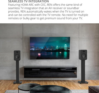 Kanto REN 200W Powered Speaker System with HDMI ARC Input for TV & Home Theater | USB-C and Bluetooth 5.3 | High/Low Pass Filter | Pair | Matte Black
