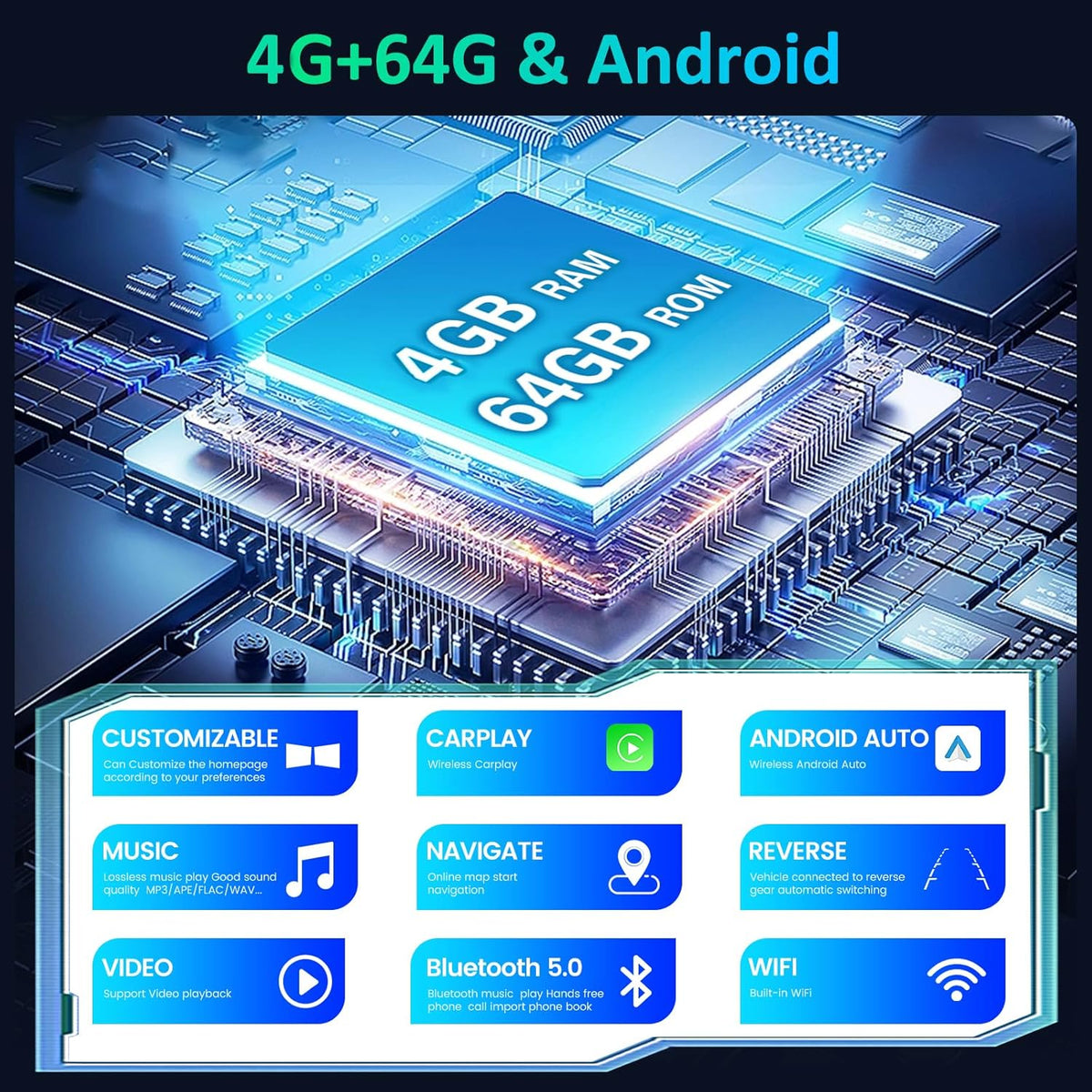 4G+64G Android Autoradio voor BMW E46 1999-2005 met CarPlay & Android Auto, DSP 32EQ, 9 Inch Radio met Scherm, WiFi, GPS, Bluetooth, Stuurwielbediening + Achteruitrijcamera, Microfoon