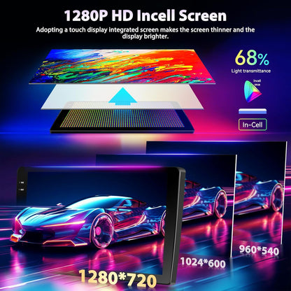 Autoradio, Android 4G + 128G, 9 inch, 1280P HD, inclusief touchscreen, 2 Din autoradio, Android 15 stereo radio, IOS Carplay, Bluetooth 5.0, GPS, WiFi, 2 USB en back-upcamera AHD 720P