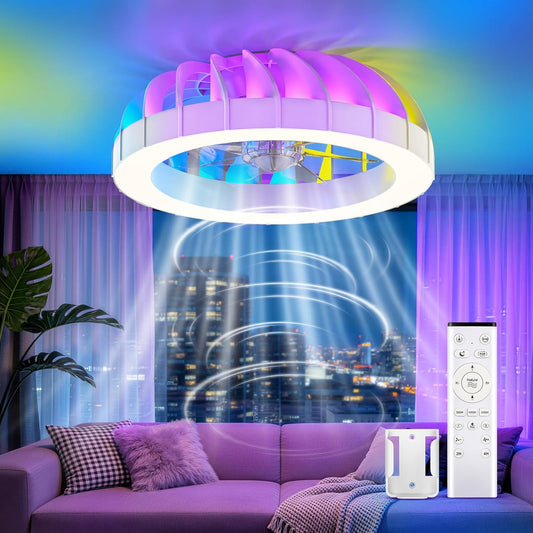 46 cm plafondventilator met verlichting en afstandsbediening, stil, 6 snelheden, lamp met ventilator, 3000K-6500K & RGB-achtergrondverlichting, plafondlamp met ventilator voor de slaapkamer