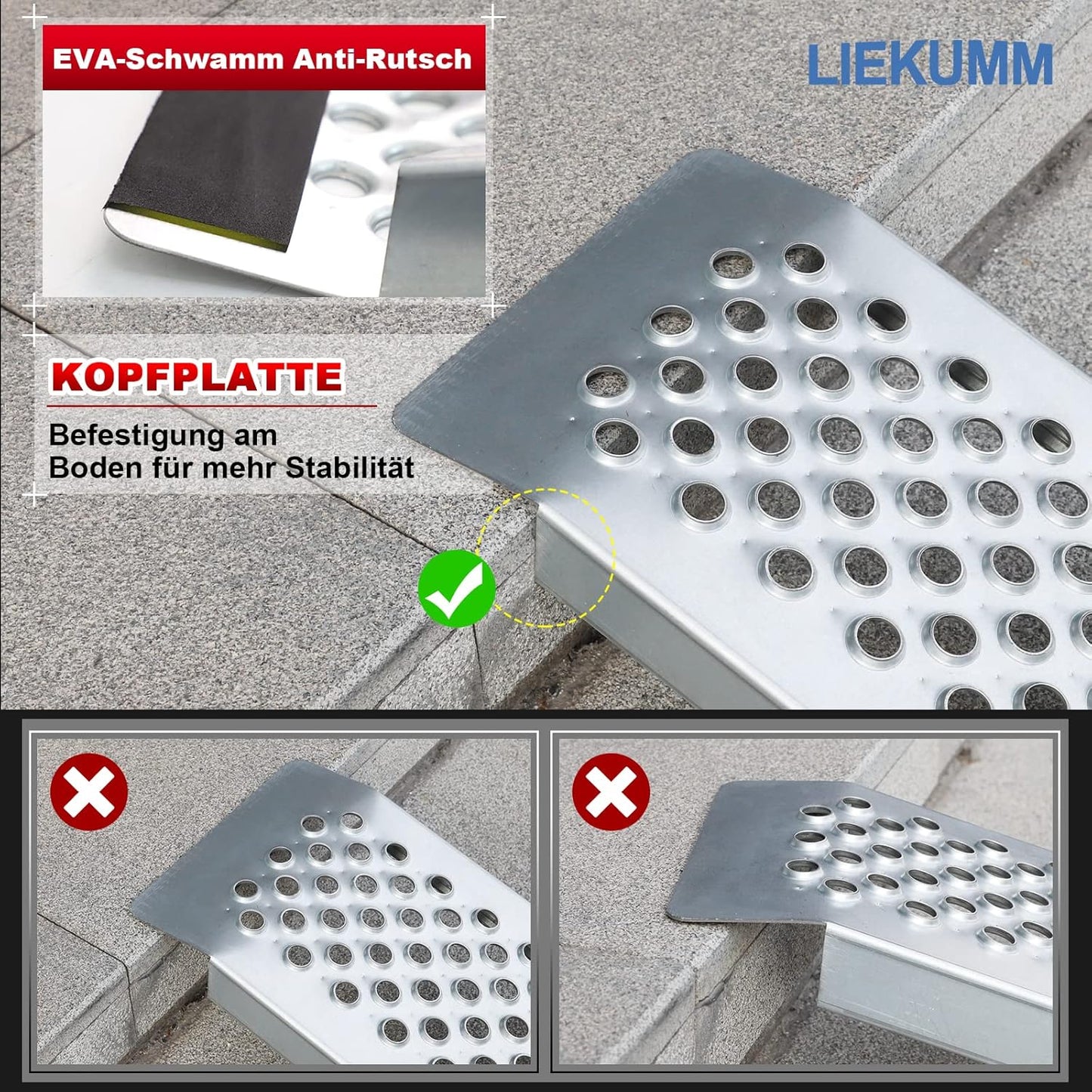 LIEKUMM Oprijplaten, 2 stuks, 120 x 23 cm, capaciteit 600 kg/PR capaciteit, laadbruggen voor motorfiets, ATV, vrachtwagen, quad, grasmaaier, sneeuwblazer, antislip, waterdicht, roestvrij, 2 stuks