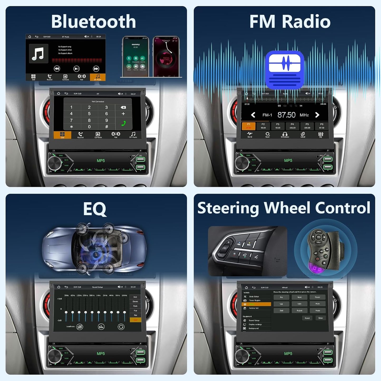 Dutch Brand Draadloze Carplay autoradio 1 Din met DAB+/DAB adapter voor Android Auto 7 inch uitschuifbaar scherm met Mirror Link, Bluetooth, FM- en USB-radio, AUX stuurbediening en achteruitrijcamera