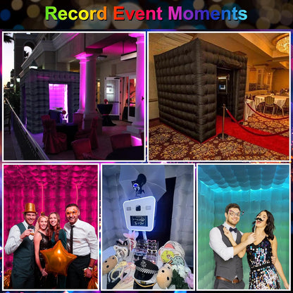 SAYOK Opblaasbare fotostandbehuizing met ledlicht en luchtventilator, 2,5 m, draagbare fotostandaard, fotostand-landtent voor feest, bruiloft-evenement (twee deuren, zwart)