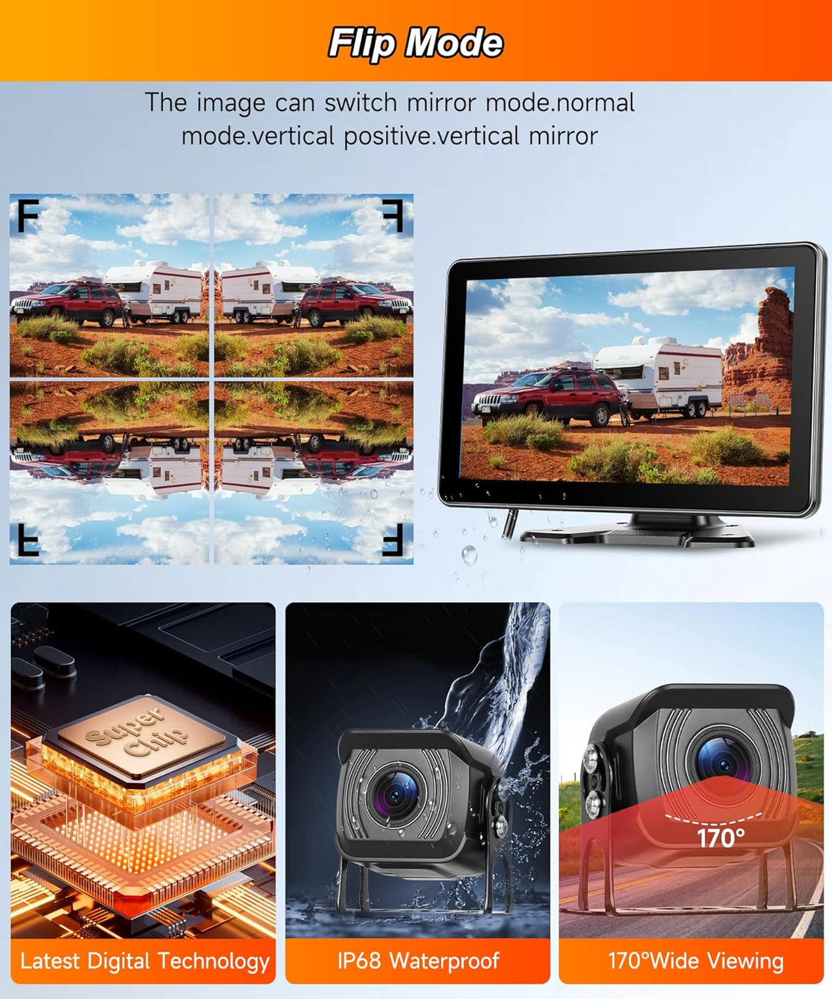 4 x achteruitrijcamera met 10,1 inch IPS-monitor, BSD-systeem, 4-voudig beeldscherm, 4K DVR-loop-opname, 1080p AHD achteruitrijcamera, auto, nachtzicht, IP68 waterdicht, voor SUV, vrachtwagen