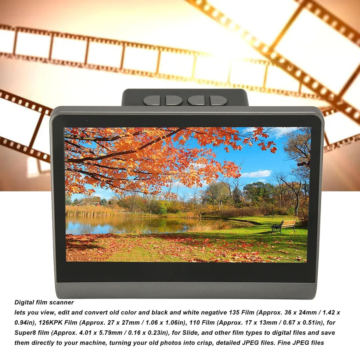 Film- en diascanner met stekker – Filmscanner – Diascanner – Negatiefscanner – Digitale filmscanner – 7 inch HD-beeldscherm – 16 GB intern geheugen