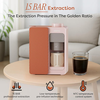 CIARRA CBPCM551-P BloomBox Draagbare Espressomachine Mini Koffiezetapparaat 15 Bar Zelfverwarmend Best Portable Espresso Maker Geschikt voor Camping Reizen Roze