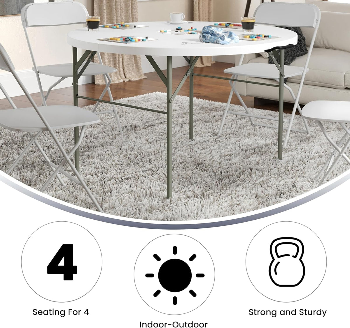 Flash Furniture 121,72 cm ronde dubbele opvouwbare graniet witte klaptafel van kunststof