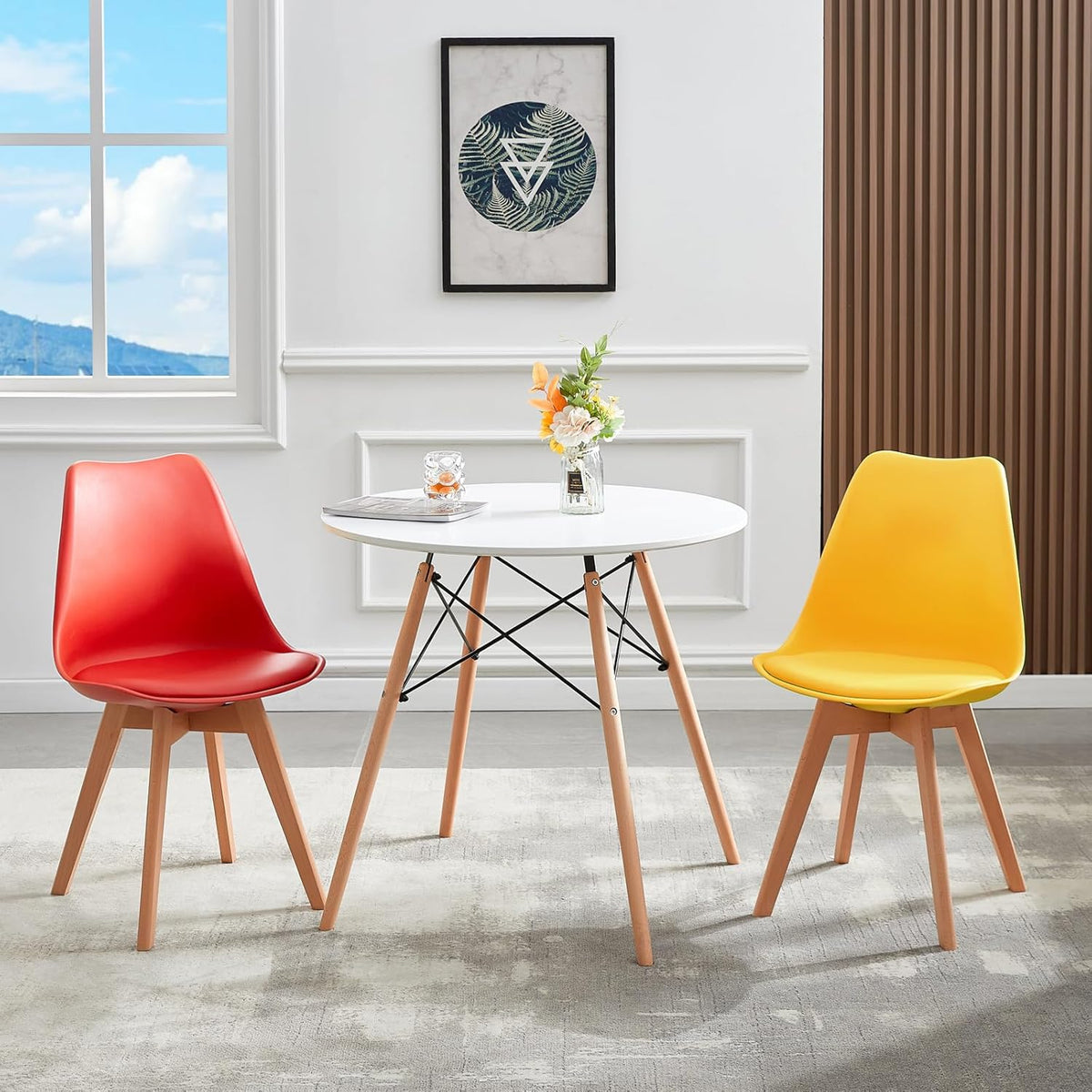 EGGREE 4er Set Esszimmerstühle Gewerbstoel met massief hout Beek Been SGS Gecontroleerd Scandinavisch Design Gepolsterde stoel Keukenstoel Hout, Gel + Rood + Mintgroen + Türkis