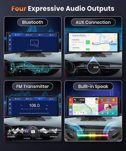 Podofo 10.26''draagbare autoradio touchscreen draadloos Carplay Android Auto Bluetooth/FM-zender/AUX Spraakassistent met achteruitrijcamera DC 7-32v