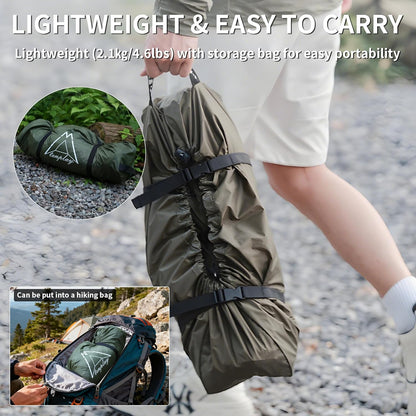 1 Man Oasis Tent 2 kg ultralicht, 7001 aluminium stangen, PU5000 waterdicht met 210T polyester, één-in-één ontwerp, compacte backpacktent met ventilatieramen, voor wandelen, vissen, reizen