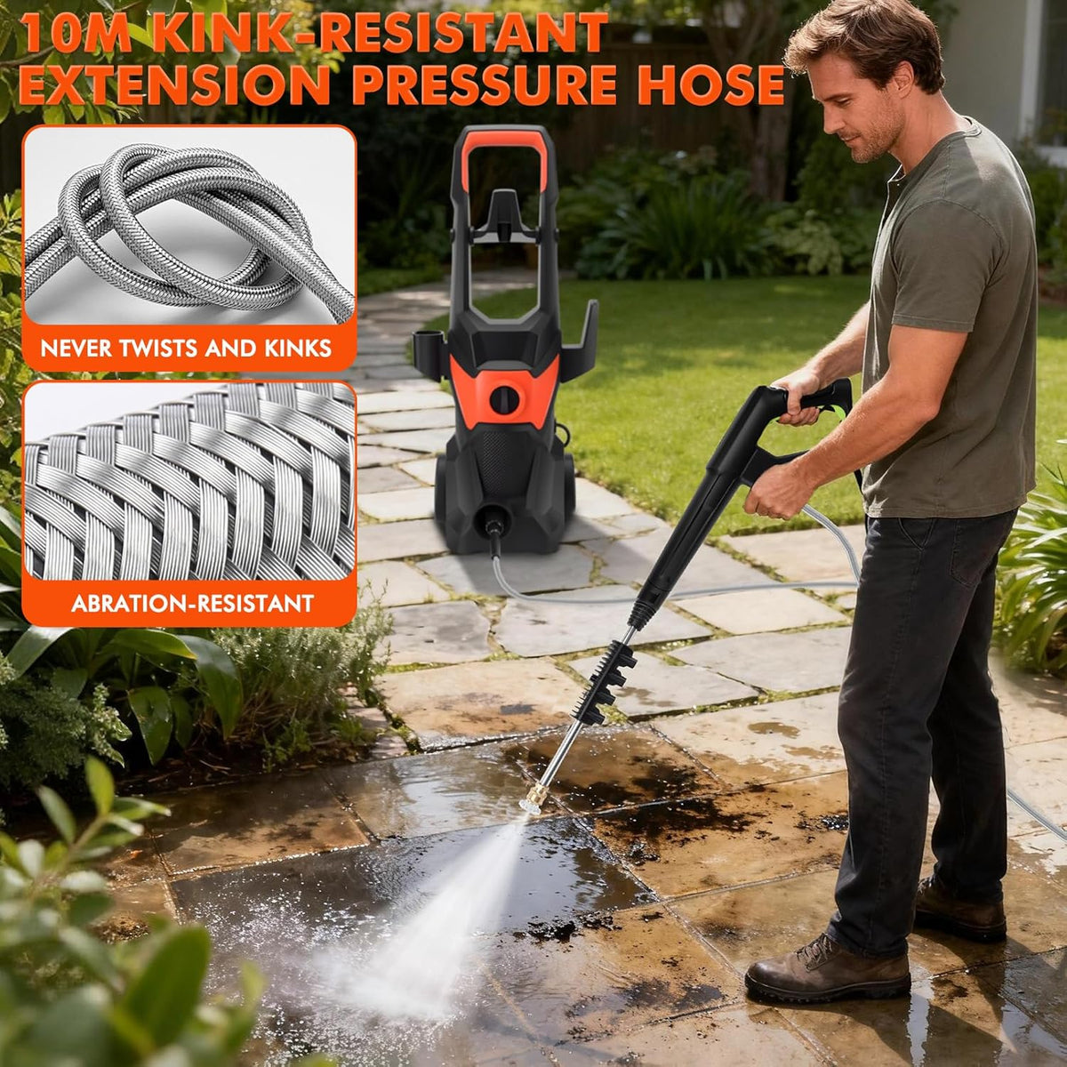 Hogedrukreiniger – Elektrische Hogedrukspuit – Waterdrukreiniger – Schoonmaakspuit – Tuinreiniger – 3000 W Motor – 200 Bar Druk Met 10 Meter Slang