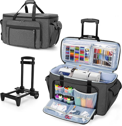 CURMIO Borduur- en Naaimachine Draagtas met Wielen, Rolbare Borduurmachine Tote Bag met Ondersteunende Bodemplaat voor Borduurmachine en Naaibenodigdheden, Grijs