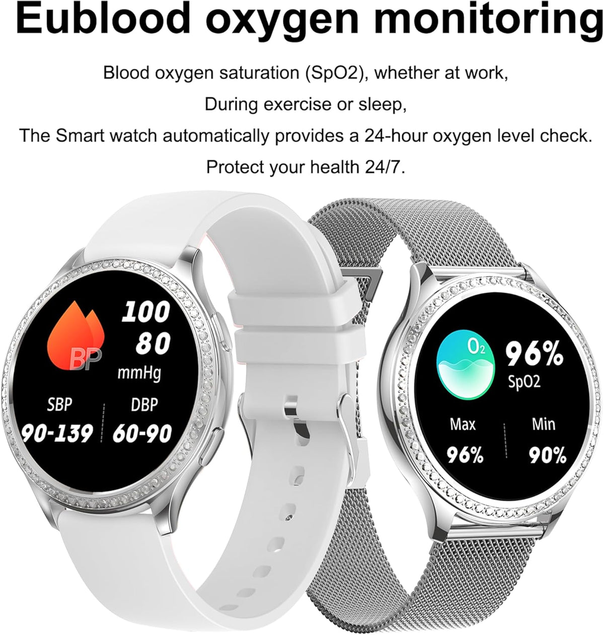 Smartwatch Dames met Bluetooth Bellen, 1.32'' Smartwatch met Diamant, IP68 Waterdicht Smart Watch, 123 Sportmodi, Muziekspeler, Hartslagmonitor, SpO2, Smartwatches voor Android iOS (Zilver)