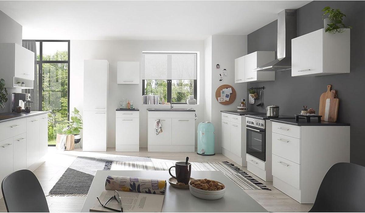 EDDY Moderne voorraadkast keuken in mat wit - ruime keukenkast met veel opbergruimte - 50 x 200 x 57 cm (b x h x d)