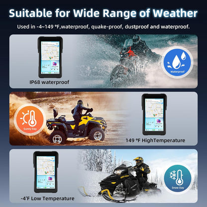 Carplay motorfiets scherm met navigatie, draagbaar 5 inch waterdicht touchscreen met draadloos CarPlay en Android auto motorfiets, bluetooth, EQ, kalibratie aanraken + SWC