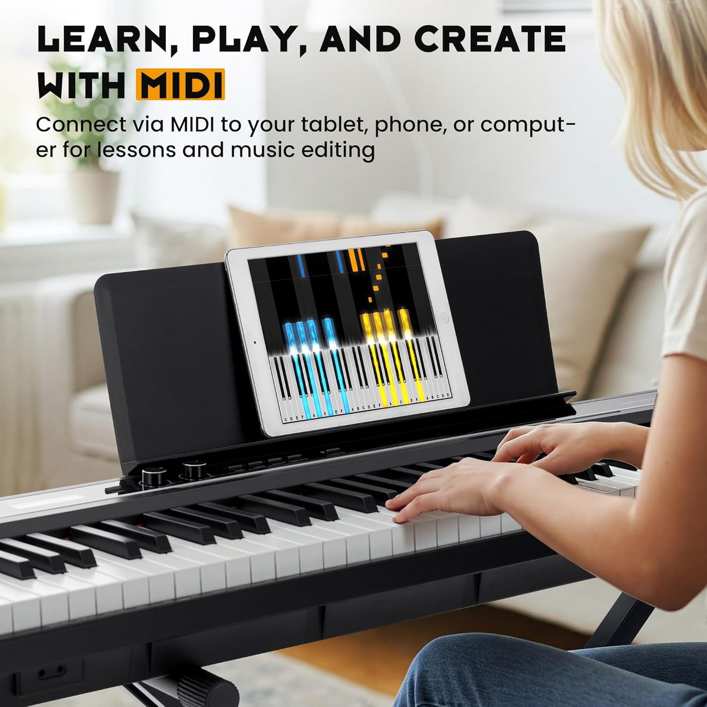 Digitale piano – Elektrische piano – Elektropiano – Keyboard – 88 toetsen – Halfgewogen toetsen – Inclusief Dubbele X-ondersteuning, 3 Pedalen en Muziekstandaard