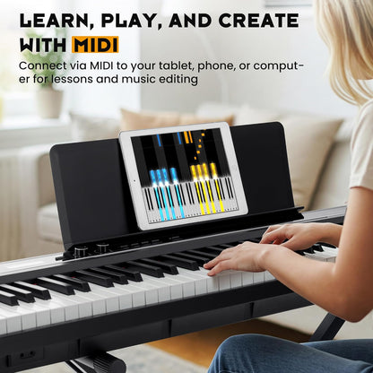 Digitale piano – Elektrische piano – Elektropiano – Keyboard – 88 toetsen – Halfgewogen toetsen – Inclusief Dubbele X-ondersteuning, 3 Pedalen en Muziekstandaard