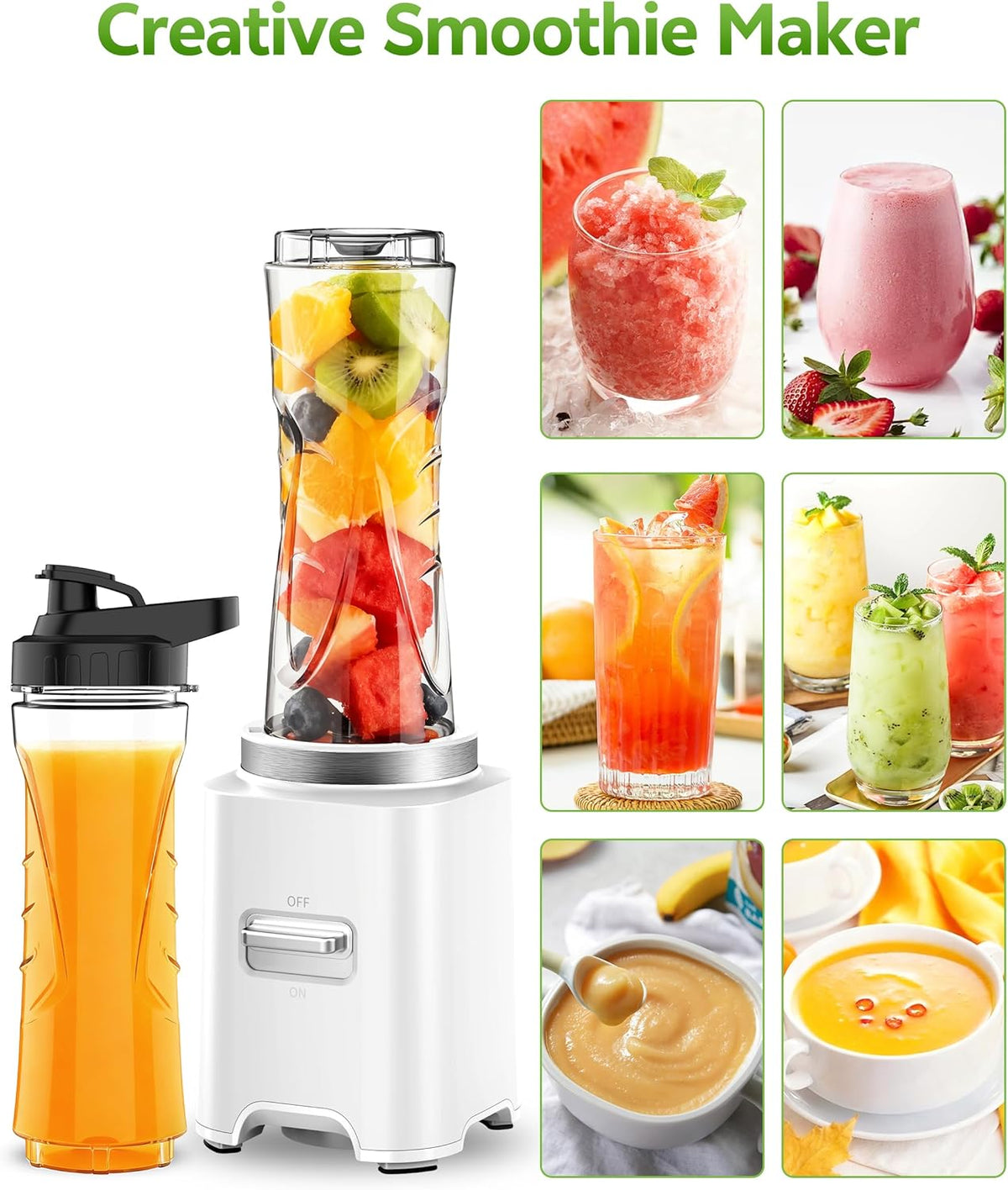 Mixer, draagbare mini-mixer, mixer met 500 W, smoothie maker met 2 Tritan-flessen à 600 ml, BPA-vrij, elektrische mixer met 4 messen van roestvrij staal, voor ijs
