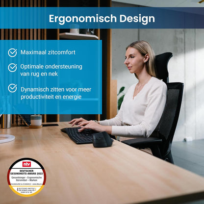 Ergonomische Bureaustoel – Bureaustoel Ergonomisch – Draaistoel – Directiestoel – Kantoormeubelen – Verstelbare lendensteun – 3D-armleuningen – Mesh rugleuning – Neksteun