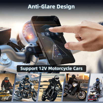 Carplay motorfiets scherm met navigatie, draagbaar 5 inch waterdicht touchscreen met draadloos CarPlay en Android auto motorfiets, bluetooth, EQ, kalibratie aanraken + SWC