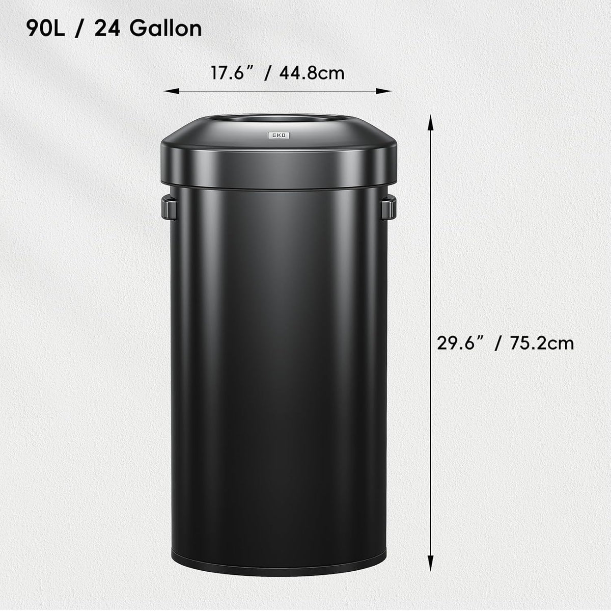 EKO Urban 24 gallon ronde zwarte roestvrijstalen open afvalbak, hoge commerciële prullenbak voor binnen/buiten, extra grote metalen vuilnisbak voor kantoor, restaurant, toilet, 90L