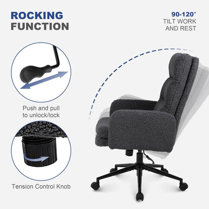 Youhauchair Bureaustoel met hoge rugleuning, bureaustoel van imitatiebont met verstelbare hoogte, comfortabele kaptafel van kasjmier, ergonomische bureaustoel voor thuis, donkergrijs