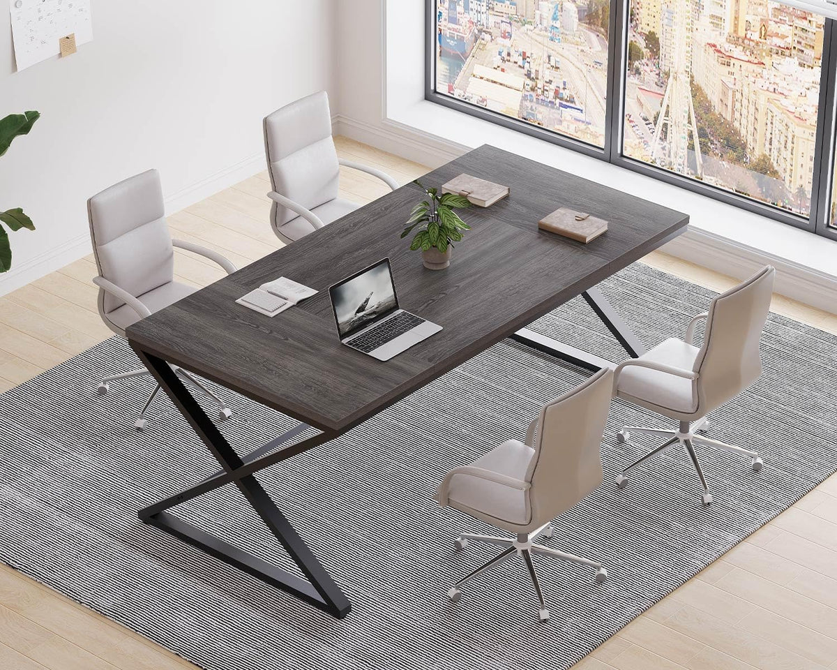 LVB Rustiek Groot Bureau voor Thuiskantoor, 70.8" LW Computerbureau, Houten Metalen Werktafel voor Studie Schrijven Gamen, Boerderij Dual Monitor Workstation Executive Computer Desk, Donker
