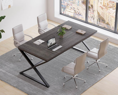 LVB Rustiek Groot Bureau voor Thuiskantoor, 70.8" LW Computerbureau, Houten Metalen Werktafel voor Studie Schrijven Gamen, Boerderij Dual Monitor Workstation Executive Computer Desk, Donker