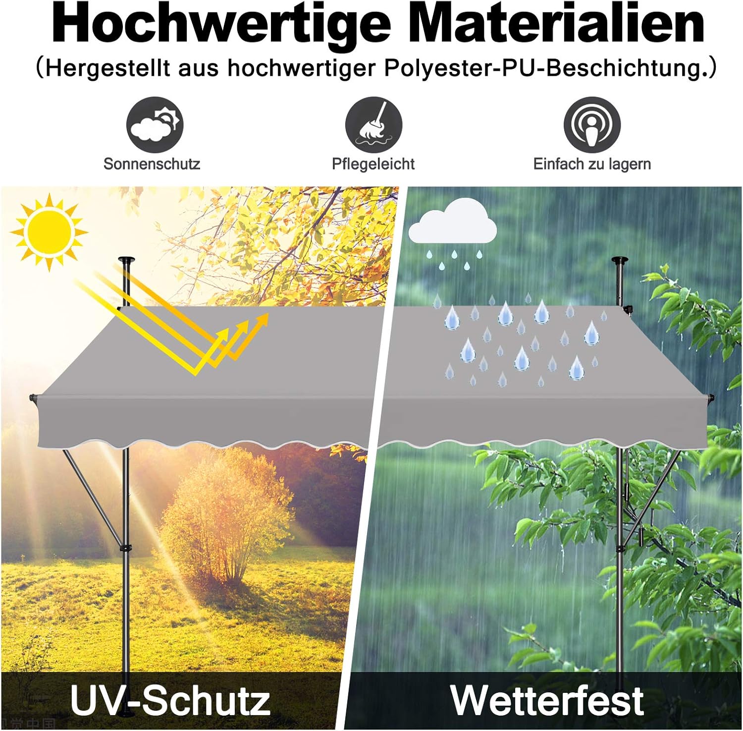 Klemluifel – Zonnescherm – Balkonluifel – Uitschuifbare Luifel – Zonwering – Verstelbare Hoogte 2-3m – UV-bestendig Polyester 350x120 cm - QUORE