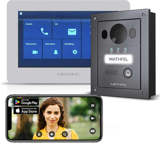 4-draads video-deurintercomsysteem intercominstallatie 1x7 inch monitor spiegelglas, deurstation voor 1 familiehuis, 170 graden groothoek-camera 1x7'' Monitor mit WLAN Schnittstelle Met