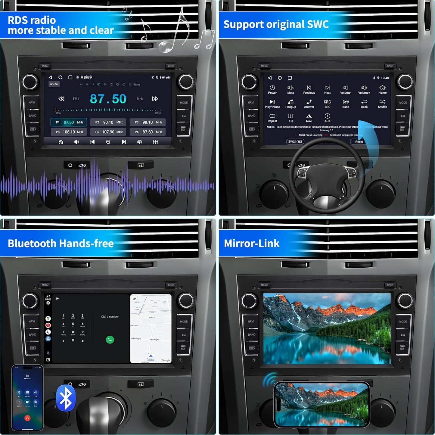 Autoradio voor Opel Astra Corsa Zafira, Android 13-systeem 2G+32GB met GPS-navigatie CarPlay Android Auto Wi-Fi Bluetooth MirrorLink, 7-inch touchscreen FM-radio Stuurwielbediening, Zwart