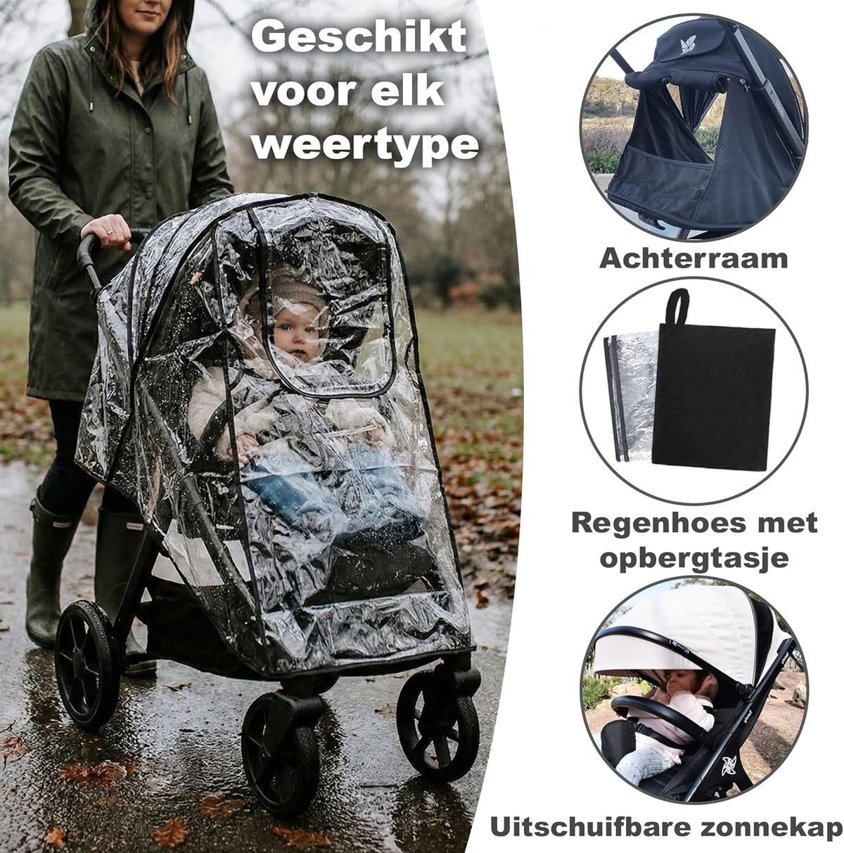 Buggy voor baby's tot 22 kg, opvouwbaar, ruimtebesparend, lichte kinderwagen, groot en comfortabel, eenvoudig met één hand inklapbaar, XXL-kap UPF 50, inclusief regenbescherming, kantelbare